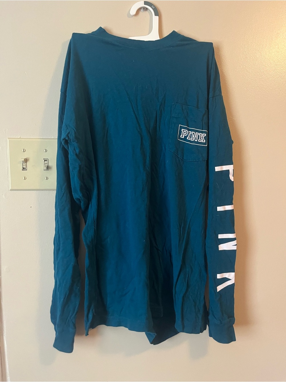 PINK Long Sleeve Pocket Tee in Teal Victorias Secret Pink Blue Long Sleeve XS Sh
